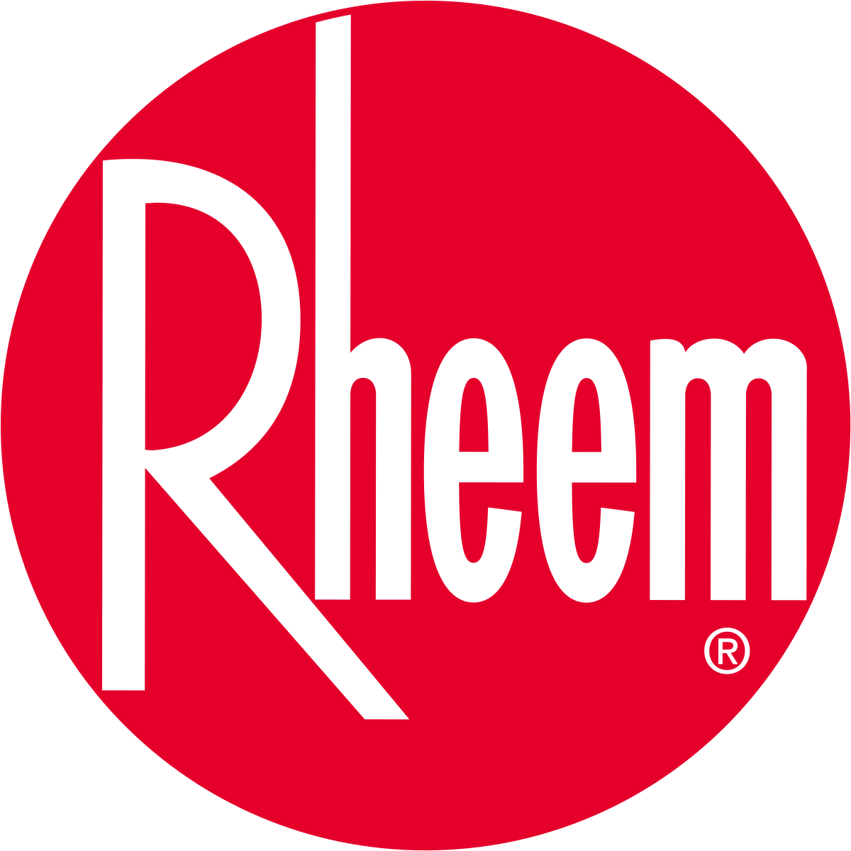 Logo of Rheem, featured on Projection Plumbing's website, experts in hot water repairs and installations in Australia, showcasing reliable plumbing solutions.